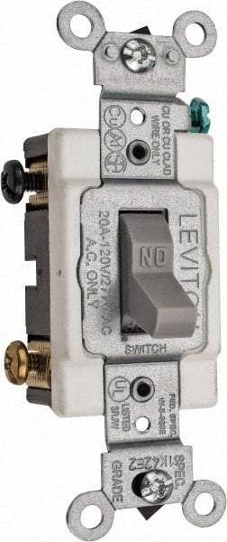 Leviton - 2 Pole, 120 to 277 VAC, 20 Amp, Commercial Grade, Toggle, Wall and Dimmer Light Switch - 1.31 Inch Wide x 4.06 Inch High - Eagle Tool & Supply