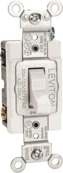 Leviton - 2 Pole, 120 to 277 VAC, 20 Amp, Commercial Grade, Toggle, Wall and Dimmer Light Switch - 1.31 Inch Wide x 4.06 Inch High - Eagle Tool & Supply