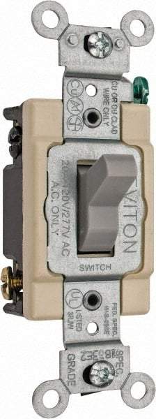 Leviton - 4 Pole, 120 to 277 VAC, 20 Amp, Commercial Grade, Toggle, Wall and Dimmer Light Switch - 1.31 Inch Wide x 4.06 Inch High - Eagle Tool & Supply