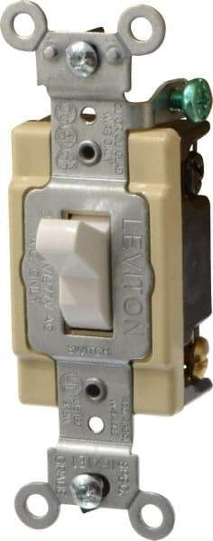 Leviton - 4 Pole, 120 to 277 VAC, 20 Amp, Commercial Grade, Toggle, Wall and Dimmer Light Switch - 1.31 Inch Wide x 4.06 Inch High - Eagle Tool & Supply