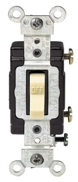 Leviton - 3 Pole, 120 to 277 VAC, 15 Amp, Commercial Grade, Toggle, Wall and Dimmer Light Switch - 1.31 Inch Wide x 4.06 Inch High - Eagle Tool & Supply