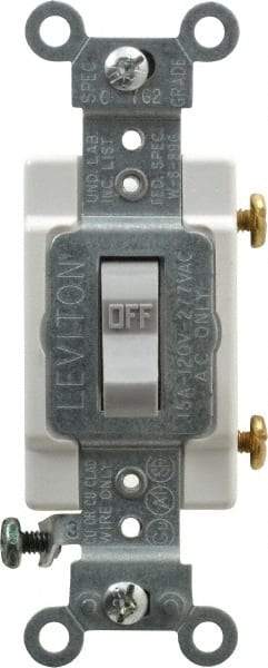 Leviton - 1 Pole, 120 to 277 VAC, 15 Amp, Commercial Grade, Toggle, Wall and Dimmer Light Switch - 1.31 Inch Wide x 4.06 Inch High - Eagle Tool & Supply