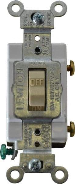 Leviton - 1 Pole, 120 to 277 VAC, 20 Amp, Commercial Grade, Toggle, Wall and Dimmer Light Switch - 1.31 Inch Wide x 4.06 Inch High - Eagle Tool & Supply