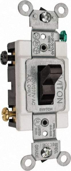 Leviton - 3 Pole, 120 to 277 VAC, 20 Amp, Commercial Grade, Toggle, Wall and Dimmer Light Switch - 1.31 Inch Wide x 4.06 Inch High - Eagle Tool & Supply