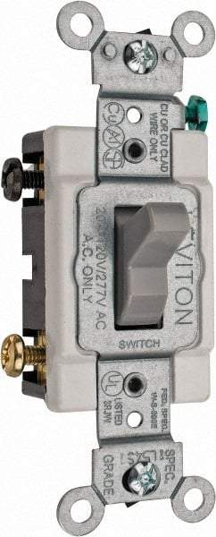 Leviton - 3 Pole, 120 to 277 VAC, 20 Amp, Commercial Grade, Toggle, Wall and Dimmer Light Switch - 1.31 Inch Wide x 4.06 Inch High - Eagle Tool & Supply