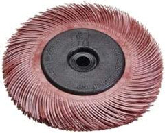 3M - 6" Diam, 7/16" Max Face Width, Plain Hole Radial Bristle Brush - 220 Grit, Very Fine Grade, 10,000 Max RPM, Red - Eagle Tool & Supply