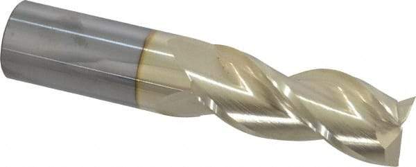 Accupro - 1", 2-1/2" LOC, 1" Shank Diam, 5" OAL, 3 Flute, Solid Carbide Square End Mill - Single End, ZrN Finish, Spiral Flute, 37° Helix, Centercutting, Right Hand Cut, Right Hand Flute - Eagle Tool & Supply