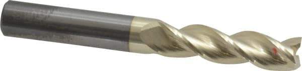 Accupro - 5/16", 1-1/8" LOC, 5/16" Shank Diam, 2-1/2" OAL, 3 Flute, Solid Carbide Square End Mill - Single End, ZrN Finish, Spiral Flute, 37° Helix, Centercutting, Right Hand Cut, Right Hand Flute - Eagle Tool & Supply