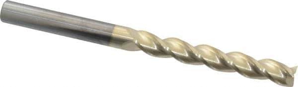 Accupro - 5/16", 2-1/8" LOC, 5/16" Shank Diam, 4" OAL, 3 Flute, Solid Carbide Square End Mill - Single End, ZrN Finish, Spiral Flute, 37° Helix, Centercutting, Right Hand Cut, Right Hand Flute - Eagle Tool & Supply