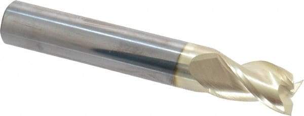 Accupro - 3/8", 5/8" LOC, 3/8" Shank Diam, 2-1/2" OAL, 3 Flute, Solid Carbide Square End Mill - Single End, ZrN Finish, Spiral Flute, 37° Helix, Centercutting, Right Hand Cut, Right Hand Flute - Eagle Tool & Supply