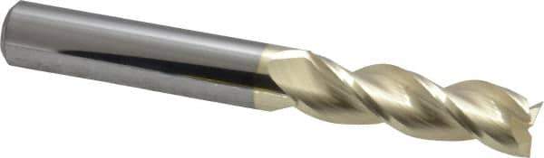 Accupro - 3/8", 1-1/4" LOC, 3/8" Shank Diam, 3" OAL, 3 Flute, Solid Carbide Square End Mill - Single End, ZrN Finish, Spiral Flute, 37° Helix, Centercutting, Right Hand Cut, Right Hand Flute - Eagle Tool & Supply