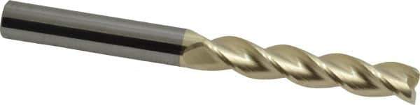 Accupro - 3/8", 2" LOC, 3/8" Shank Diam, 4" OAL, 3 Flute, Solid Carbide Square End Mill - Single End, ZrN Finish, Spiral Flute, 37° Helix, Centercutting, Right Hand Cut, Right Hand Flute - Eagle Tool & Supply