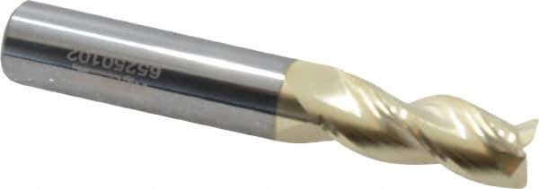 Accupro - 13/32", 1" LOC, 7/16" Shank Diam, 2-3/4" OAL, 3 Flute, Solid Carbide Square End Mill - Single End, ZrN Finish, Spiral Flute, 37° Helix, Centercutting, Right Hand Cut, Right Hand Flute - Eagle Tool & Supply