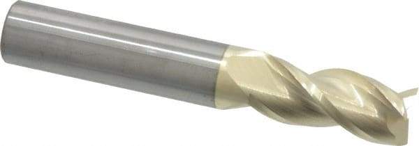 Accupro - 7/16", 1" LOC, 7/16" Shank Diam, 2-3/4" OAL, 3 Flute, Solid Carbide Square End Mill - Single End, ZrN Finish, Spiral Flute, 37° Helix, Centercutting, Right Hand Cut, Right Hand Flute - Eagle Tool & Supply