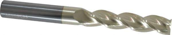 Accupro - 7/16", 2" LOC, 7/16" Shank Diam, 4" OAL, 3 Flute, Solid Carbide Square End Mill - Single End, ZrN Finish, Spiral Flute, 37° Helix, Centercutting, Right Hand Cut, Right Hand Flute - Eagle Tool & Supply