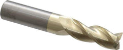 Accupro - 15/32", 1-1/4" LOC, 1/2" Shank Diam, 3" OAL, 3 Flute, Solid Carbide Square End Mill - Single End, ZrN Finish, Spiral Flute, 37° Helix, Centercutting, Right Hand Cut, Right Hand Flute - Eagle Tool & Supply