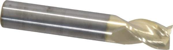 Accupro - 1/2", 3/4" LOC, 1/2" Shank Diam, 3" OAL, 3 Flute, Solid Carbide Square End Mill - Single End, ZrN Finish, Spiral Flute, 37° Helix, Centercutting, Right Hand Cut, Right Hand Flute - Eagle Tool & Supply