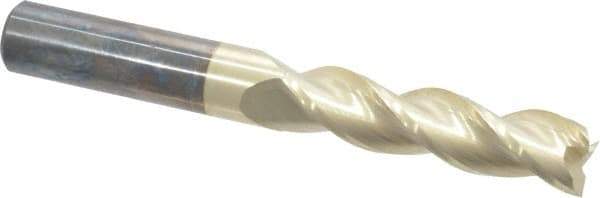Accupro - 1/2", 2" LOC, 1/2" Shank Diam, 4" OAL, 3 Flute, Solid Carbide Square End Mill - Single End, ZrN Finish, Spiral Flute, 37° Helix, Centercutting, Right Hand Cut, Right Hand Flute - Eagle Tool & Supply