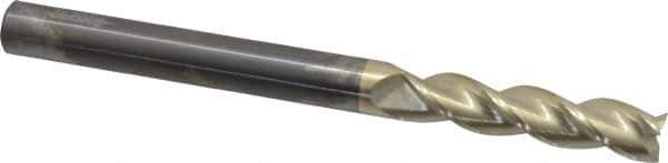 Accupro - 1/2", 2-1/4" LOC, 1/2" Shank Diam, 6" OAL, 3 Flute, Solid Carbide Square End Mill - Single End, ZrN Finish, Spiral Flute, 37° Helix, Centercutting, Right Hand Cut, Right Hand Flute - Eagle Tool & Supply