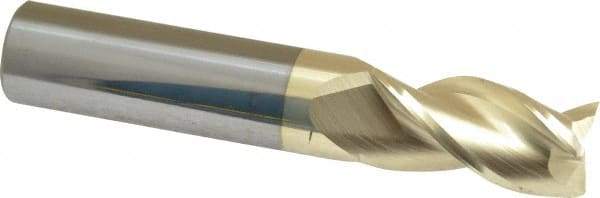 Accupro - 5/8", 1-1/4" LOC, 5/8" Shank Diam, 3-1/2" OAL, 3 Flute, Solid Carbide Square End Mill - Single End, ZrN Finish, Spiral Flute, 37° Helix, Centercutting, Right Hand Cut, Right Hand Flute - Eagle Tool & Supply