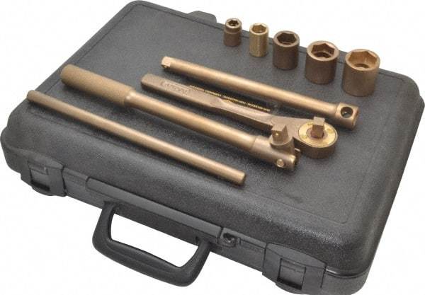 Ampco - 9 Piece 1/2" Drive Socket Set - 6 Points, 1/2" to 1-1/4" Range, Inch Measurement Standard - Eagle Tool & Supply