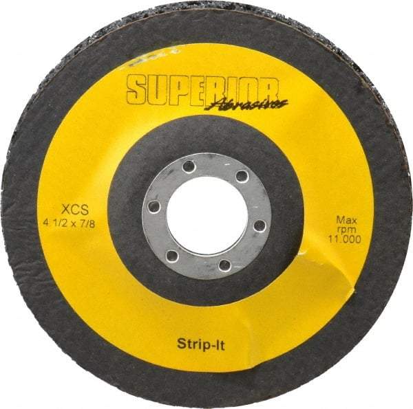 Superior Abrasives - 4-1/2" Very Coarse Grade Silicon Carbide Deburring Disc - 7/8" Center Hole, Arbor Connection, 11,000 Max RPM - Eagle Tool & Supply