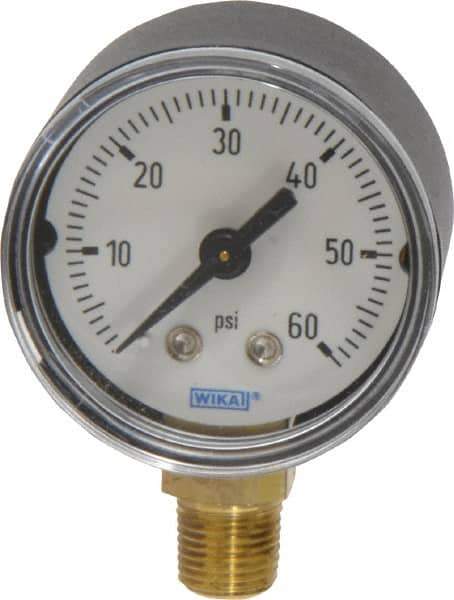 Wika - 1-1/2" Dial, 1/8 Thread, 0-60 Scale Range, Pressure Gauge - Lower Connection Mount, Accurate to 3-2-3% of Scale - Eagle Tool & Supply