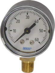 Wika - 1-1/2" Dial, 1/8 Thread, 0-60 Scale Range, Pressure Gauge - Lower Connection Mount, Accurate to 3-2-3% of Scale - Eagle Tool & Supply