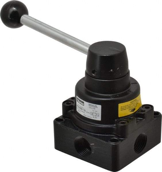 Parker - 1/2" NPT Rotary Disc, Hand Valve - 4-Way, Lever/Detent, 1.5 CV Rate, 150 Max psi & 166°F Max Temp - Eagle Tool & Supply
