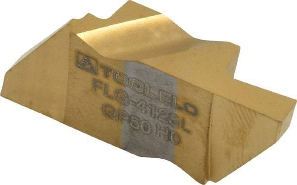 Tool-Flo - 4125FLG Grade GP50, 3.18mm Cutting Width Carbide Grooving Insert - 6.35mm Max Depth of Cut, Left Hand, 0.005 to 0.01" Corner Radius, TiN Finish - Eagle Tool & Supply