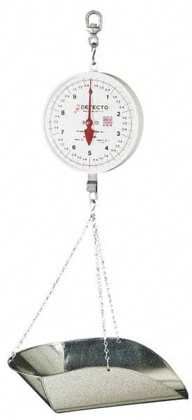 Detecto - 40 Lb. Capacity, 8 Inch Dial Hanging Scale with Galvanized Scoop - 20 Lbs. Graduation, 2 Revolutions - Eagle Tool & Supply