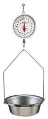 Detecto - 40 Lb. Capacity, 8 Inch Dial Hanging Scale with Stainless Steel Round Pan - 20 Lbs. Graduation, 2 Revolutions - Eagle Tool & Supply