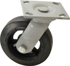 Fairbanks - 6" Diam x 2" Wide, Mold-On Rubber Swivel Caster - 675 Lb Capacity, Top Plate Mount, 4" x 4-1/2" Plate, Delrin Bearing - Eagle Tool & Supply