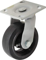 Fairbanks - 5" Diam x 2" Wide, Mold-On Rubber Swivel Caster - 675 Lb Capacity, Top Plate Mount, 4" x 4-1/2" Plate, Delrin Bearing - Eagle Tool & Supply