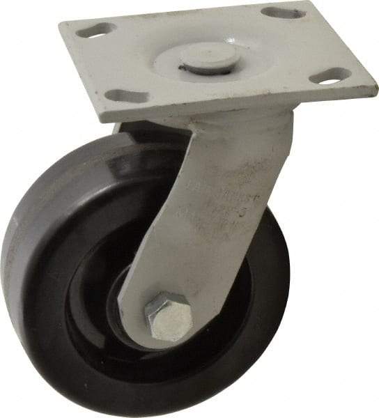 Fairbanks - 5" Diam x 2" Wide, Phenolic Swivel Caster - 1,000 Lb Capacity, Top Plate Mount, 4" x 4-1/2" Plate, Plain Bearing - Eagle Tool & Supply