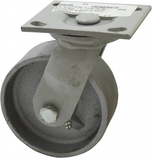 Fairbanks - 5" Diam x 2" Wide, Semi-Steel Swivel Caster - 1,000 Lb Capacity, Top Plate Mount, 4" x 4-1/2" Plate, Plain Bearing - Eagle Tool & Supply