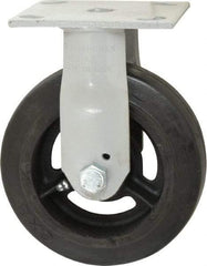 Fairbanks - 6" Diam x 2" Wide, Mold-On Rubber Rigid Caster - 675 Lb Capacity, Top Plate Mount, 4" x 4-1/2" Plate, Delrin Bearing - Eagle Tool & Supply