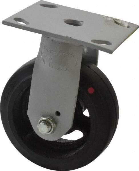 Fairbanks - 5" Diam x 2" Wide, Mold-On Rubber Rigid Caster - 675 Lb Capacity, Top Plate Mount, 4" x 4-1/2" Plate, Delrin Bearing - Eagle Tool & Supply