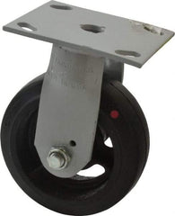 Fairbanks - 5" Diam x 2" Wide, Mold-On Rubber Rigid Caster - 675 Lb Capacity, Top Plate Mount, 4" x 4-1/2" Plate, Delrin Bearing - Eagle Tool & Supply