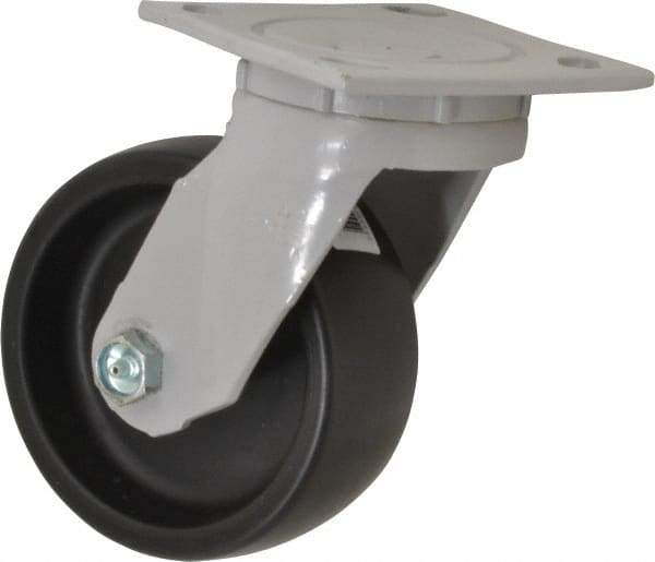 Fairbanks - 5" Diam x 2" Wide x 6-1/2" OAH Top Plate Mount Swivel Caster - Polyolefin, 550 Lb Capacity, Plain Bearing, 4 x 4-1/2" Plate - Eagle Tool & Supply