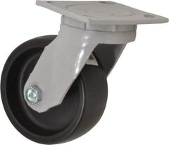 Fairbanks - 5" Diam x 2" Wide x 6-1/2" OAH Top Plate Mount Swivel Caster - Polyolefin, 550 Lb Capacity, Plain Bearing, 4 x 4-1/2" Plate - Eagle Tool & Supply