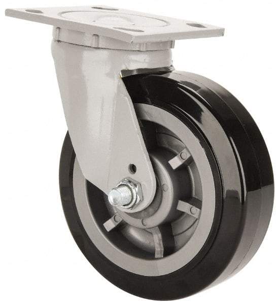 Fairbanks - 6" Diam x 2" Wide x 7-1/4" OAH Top Plate Mount Swivel Caster - Polyurethane, 750 Lb Capacity, Roller Bearing, 4 x 4-1/2" Plate - Eagle Tool & Supply