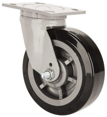 Fairbanks - 6" Diam x 2" Wide x 7-1/4" OAH Top Plate Mount Swivel Caster - Polyurethane, 750 Lb Capacity, Roller Bearing, 4 x 4-1/2" Plate - Eagle Tool & Supply