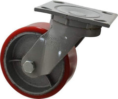 Fairbanks - 5" Diam x 2" Wide x 6-1/2" OAH Top Plate Mount Swivel Caster - Polyurethane, 700 Lb Capacity, Roller Bearing, 4 x 4-1/2" Plate - Eagle Tool & Supply
