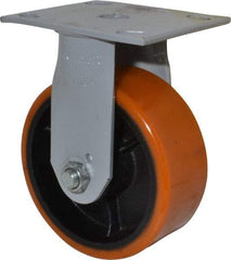 Fairbanks - 5" Diam x 2" Wide x 6-1/2" OAH Top Plate Mount Rigid Caster - Polyurethane, 700 Lb Capacity, Roller Bearing, 4 x 4-1/2" Plate - Eagle Tool & Supply