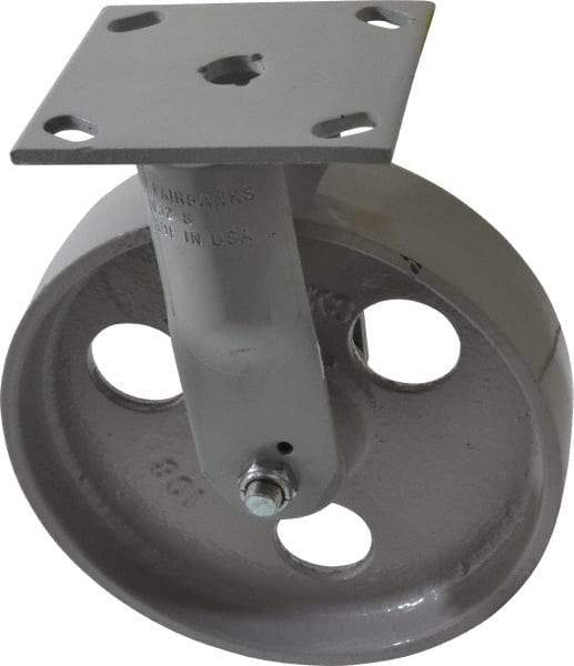Fairbanks - 8" Diam x 2" Wide x 9-1/2" OAH Top Plate Mount Rigid Caster - Semi-Steel, 1,200 Lb Capacity, Roller Bearing, 4 x 4-1/2" Plate - Eagle Tool & Supply