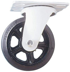 Fairbanks - 10" Diam x 2-1/2" Wide x 11-3/4" OAH Top Plate Mount Swivel Caster - Rubber, 1,500 Lb Capacity, Roller Bearing, 5-1/2 x 8-1/4" Plate - Eagle Tool & Supply