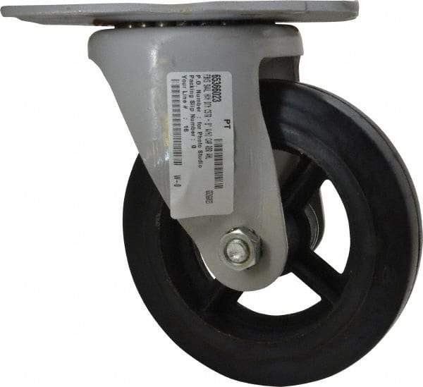 Fairbanks - 8" Diam x 2" Wide x 9-3/4" OAH Top Plate Mount Swivel Caster - Rubber, 1,000 Lb Capacity, Roller Bearing, 5-1/2 x 8-1/4" Plate - Eagle Tool & Supply