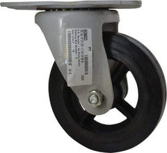 Fairbanks - 8" Diam x 2" Wide x 9-3/4" OAH Top Plate Mount Swivel Caster - Rubber, 1,000 Lb Capacity, Roller Bearing, 5-1/2 x 8-1/4" Plate - Eagle Tool & Supply