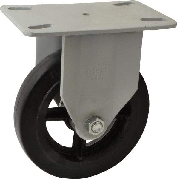 Fairbanks - 8" Diam x 2" Wide x 9-3/4" OAH Top Plate Mount Rigid Caster - Rubber, 1,000 Lb Capacity, Roller Bearing, 5-1/2 x 8-1/4" Plate - Eagle Tool & Supply